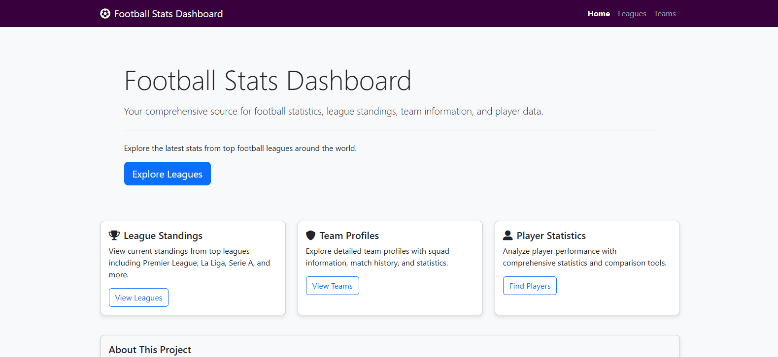 Football Stats Dashboard preview