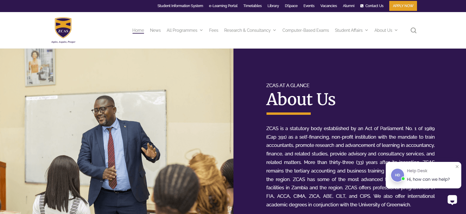 ZCAS Professional Website preview