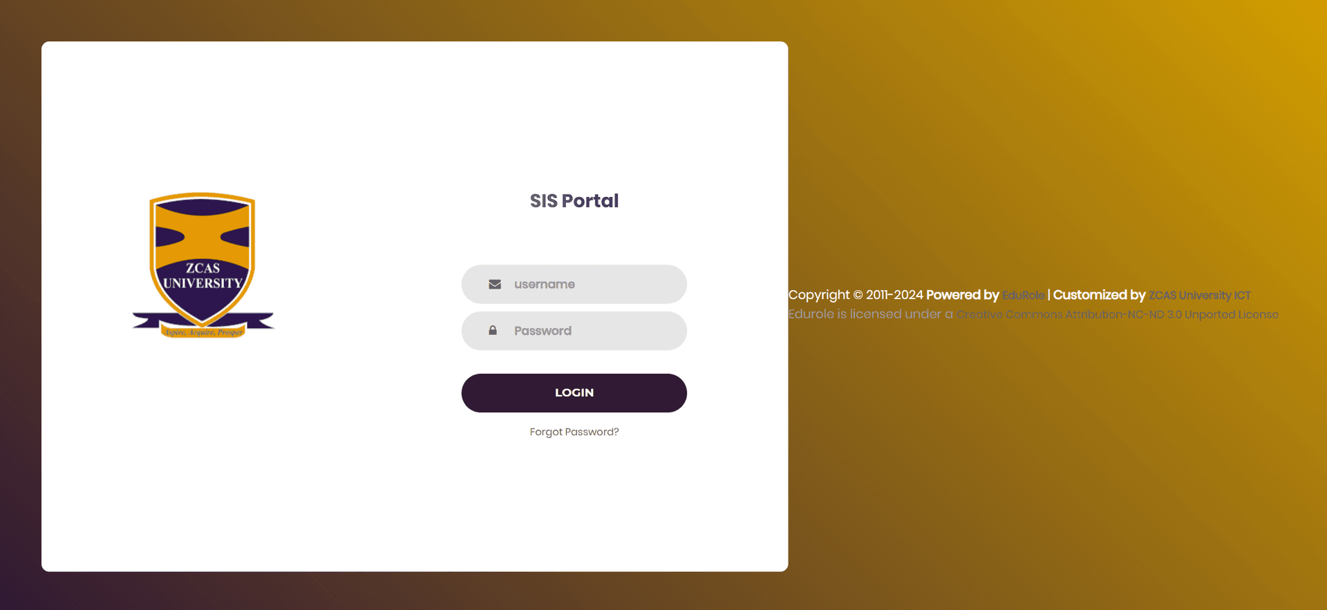 ZCAS University eSIS preview